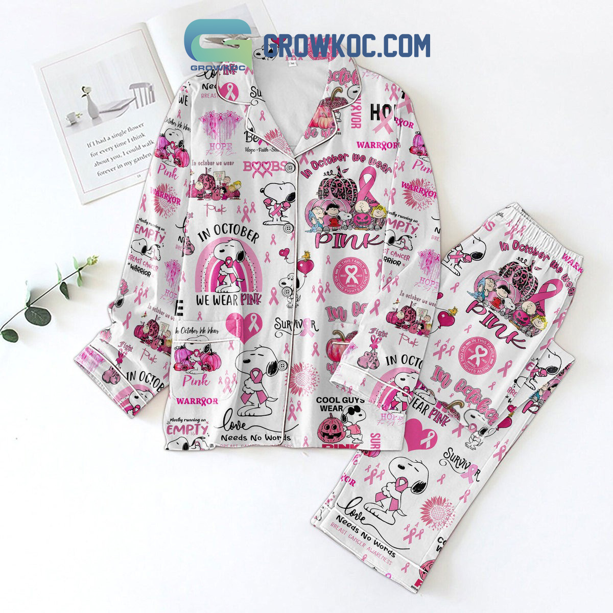 In October We Wear Pink Snoopy Breast Cancer Pajamas Set