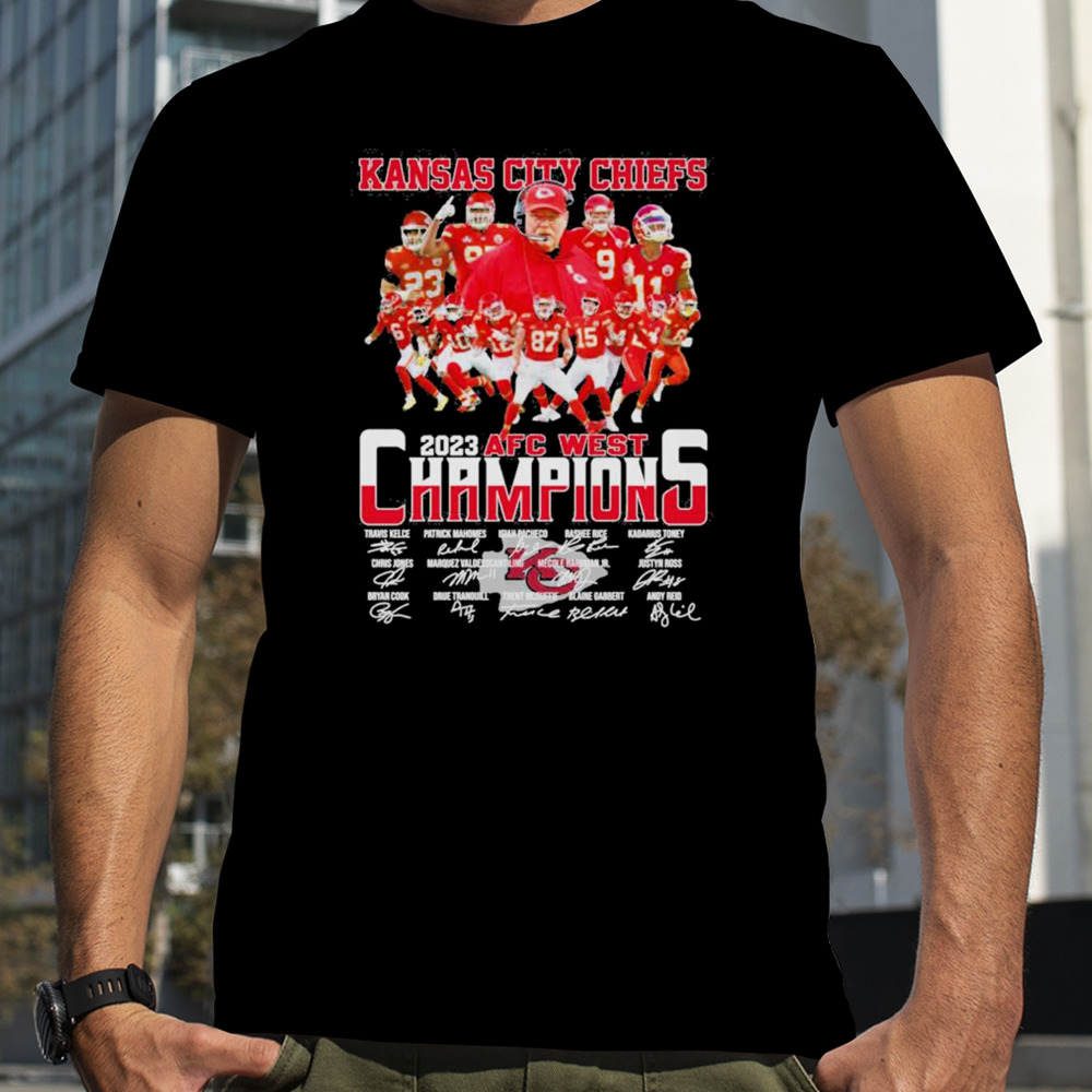 Kansas City Chiefs 2023 Afc West Champions Road To Las Vegas Super Bowl Signatures Shirt