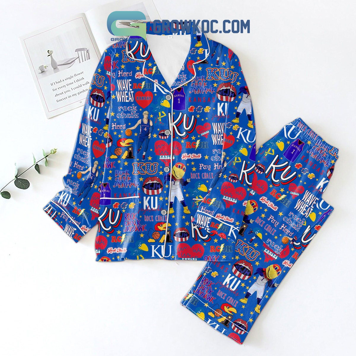 Kansas Jayhawks Rock Chalk Polyester Pajamas Set