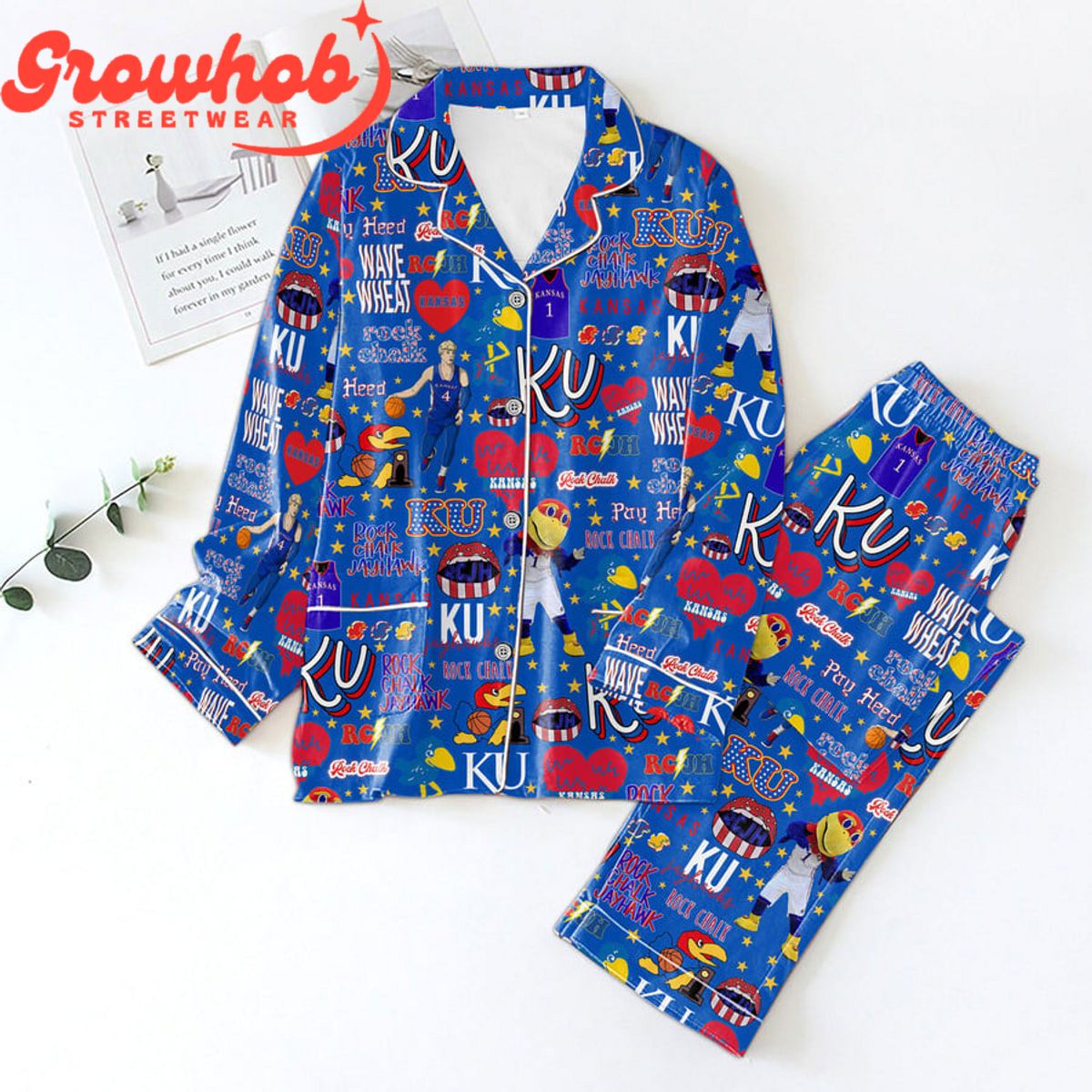 Kansas Jayhawks Wave Wheat Polyester Pajamas Set