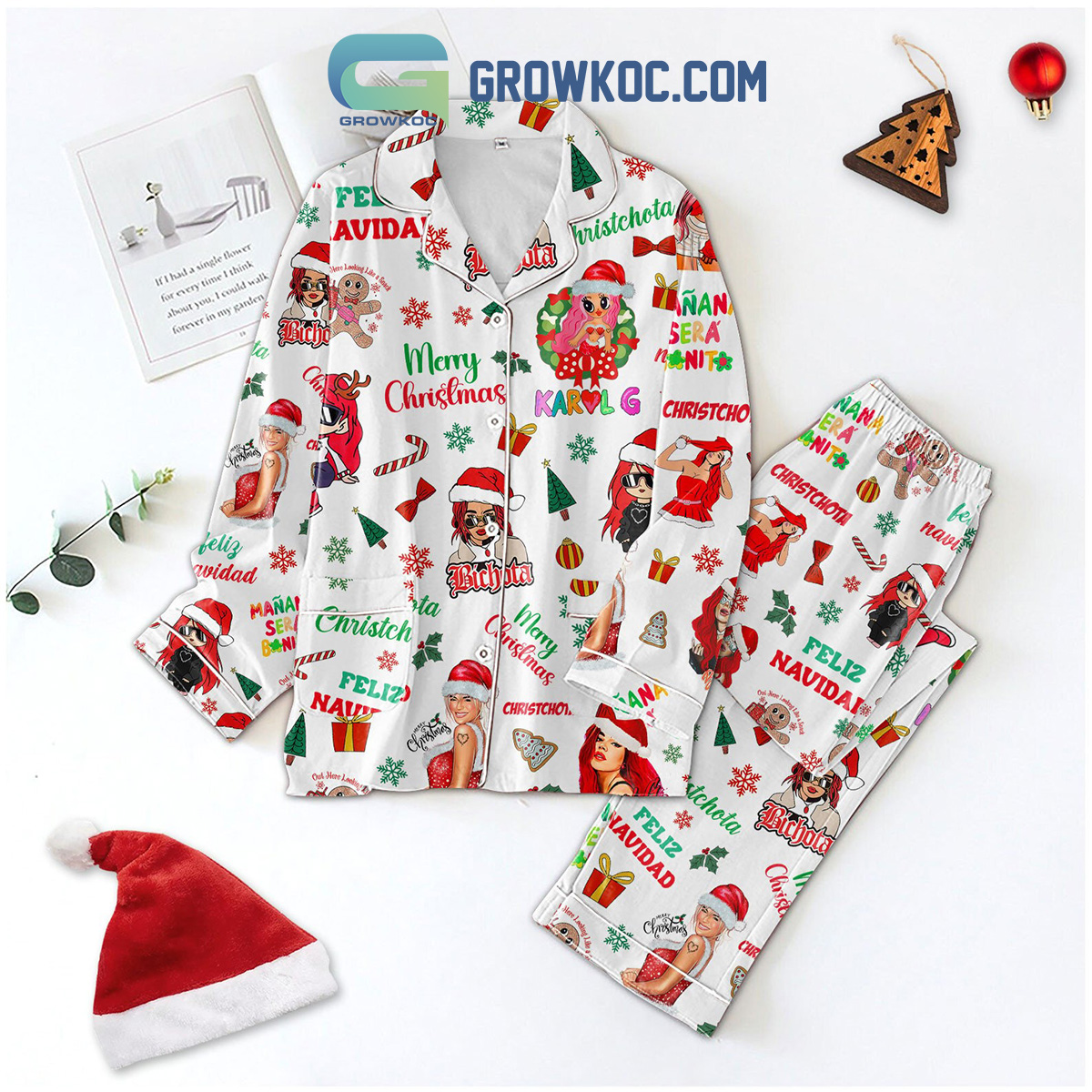 Karol G Feliz Navidad Bichota Christchota Christmas Mermaid Merry Christmas Manana Sera Bonito Silk Pajamas Set