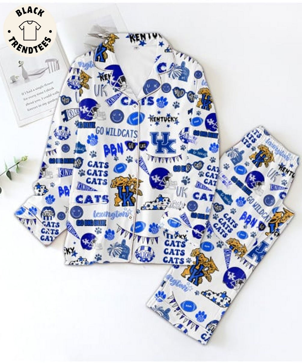 LIMITED Go Big Blue Lexington Kentucky Cats Design White Pijamas Set