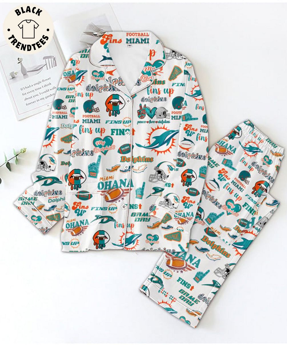 LUXURY Football Miami Fins Up My Dolphins Design White Pijamas Set