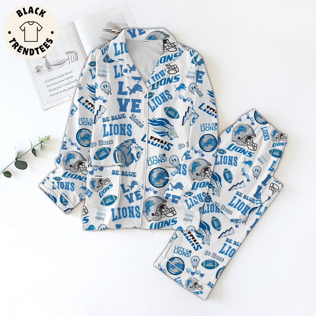 Lions Football BE Blue Masot Design Button Down Pijamas Set