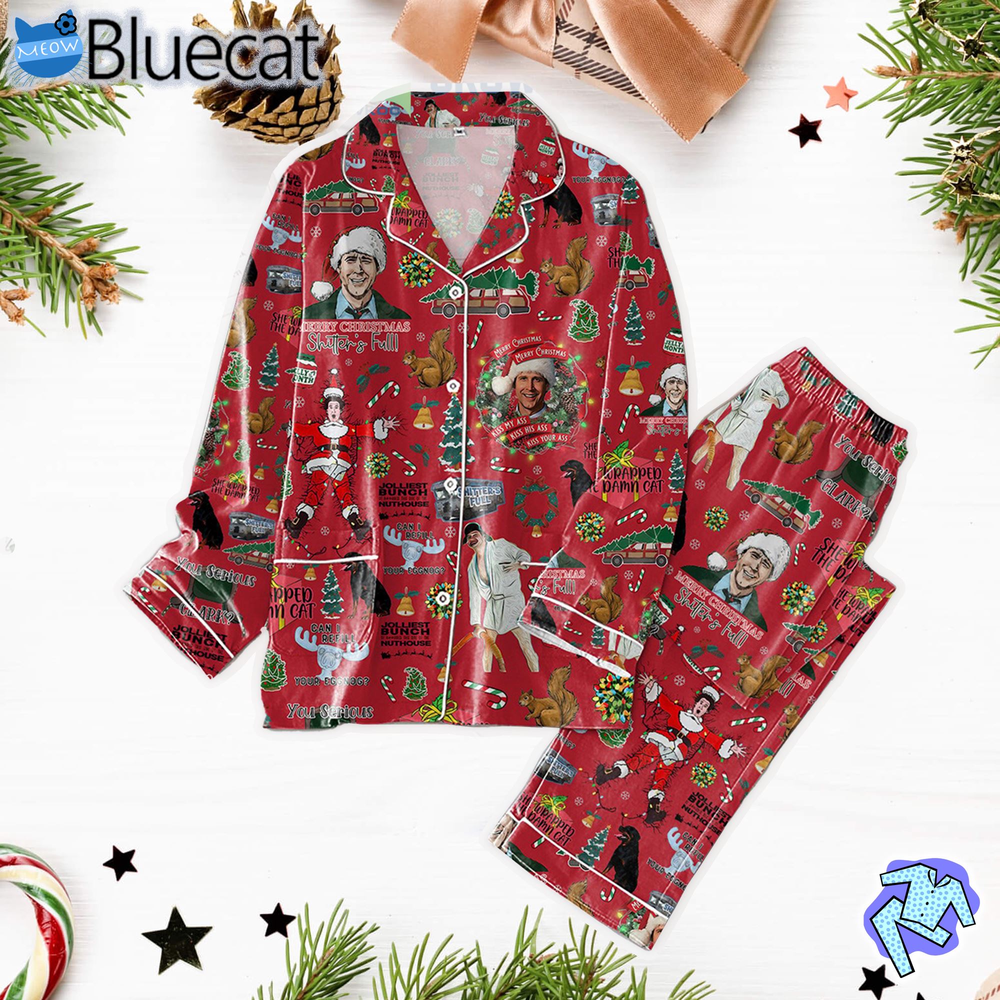 Merry Christmas Shitters Full She Wrapped The Damn Cat Pajamas Set