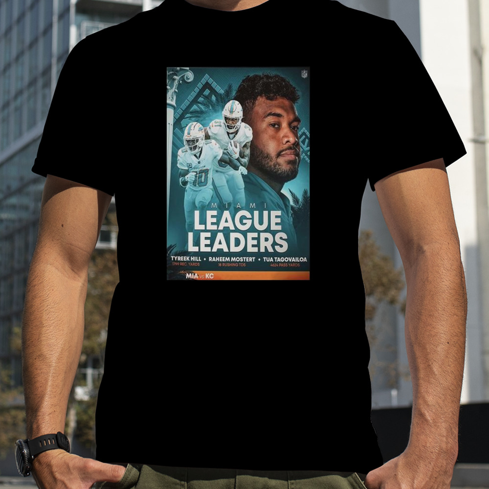 Miami Dolphins League Leaders With Tyreek Hill Raheem Mostert And Tua Tagovailoa T-Shirt