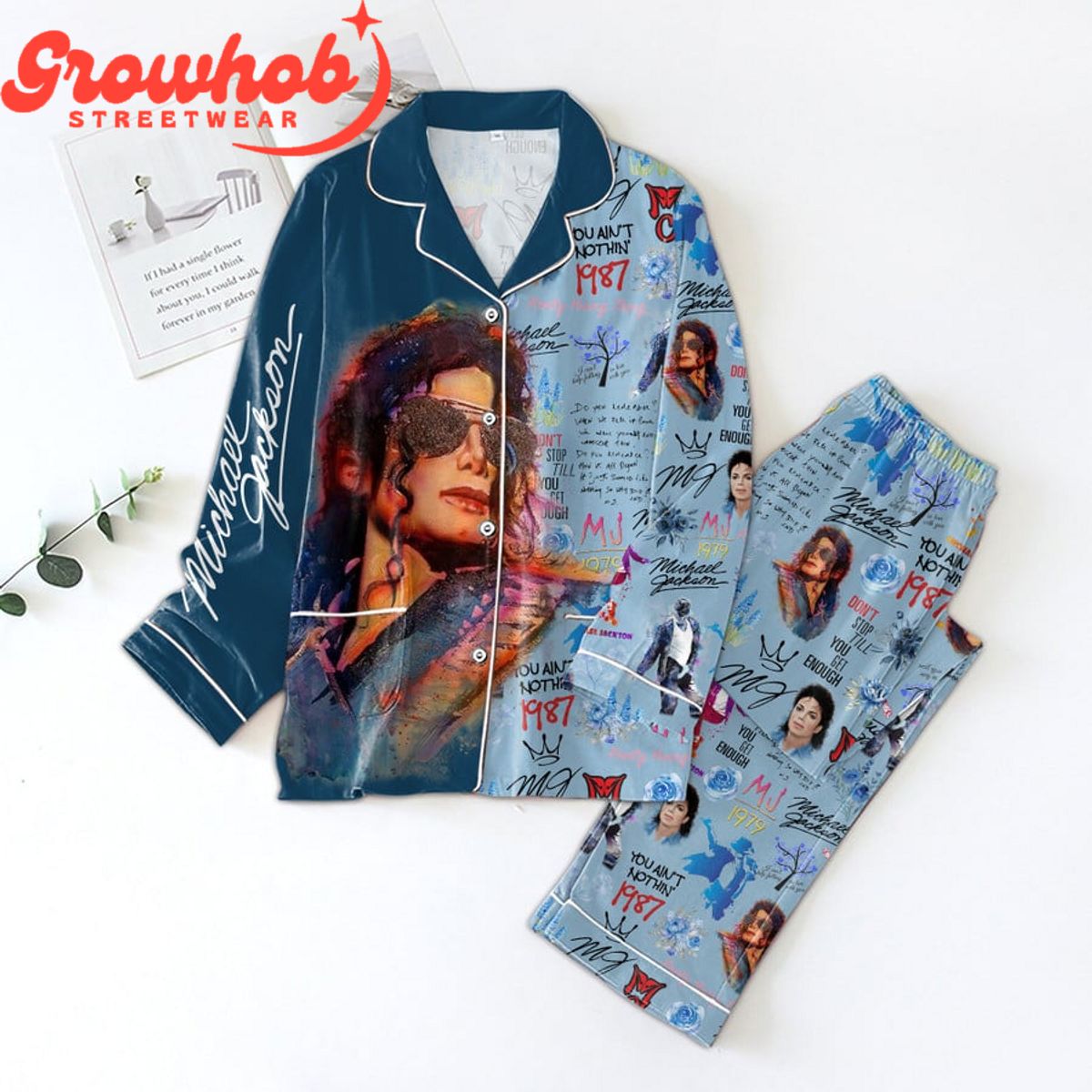 Michael Jackson Valentine Polyester Pajamas Set Blue Version