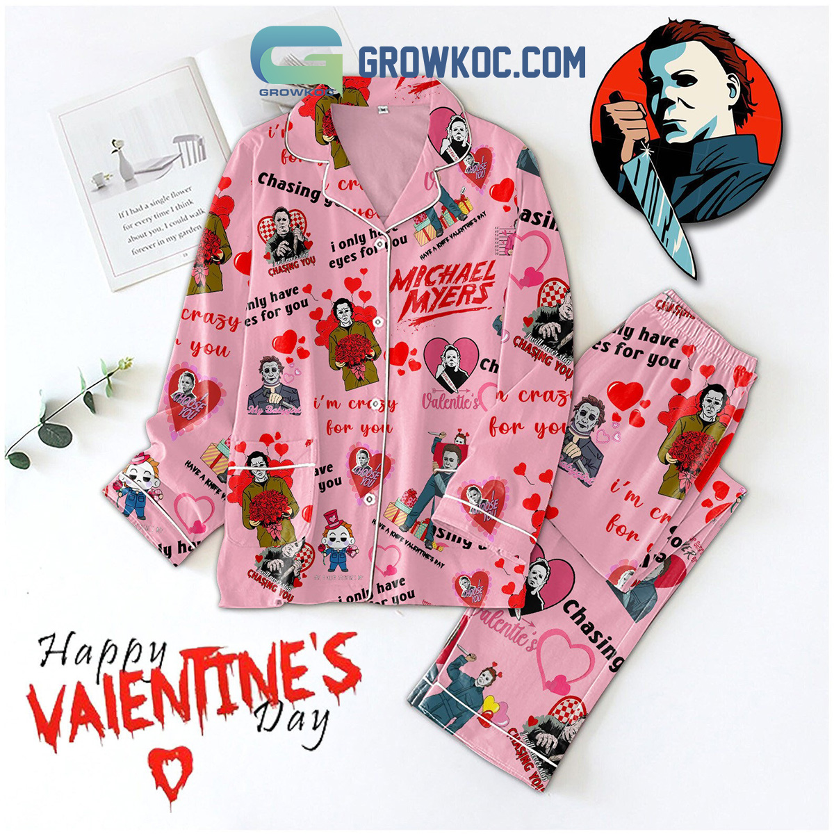 Michael Myers My Valentine Polyester Pajamas Set