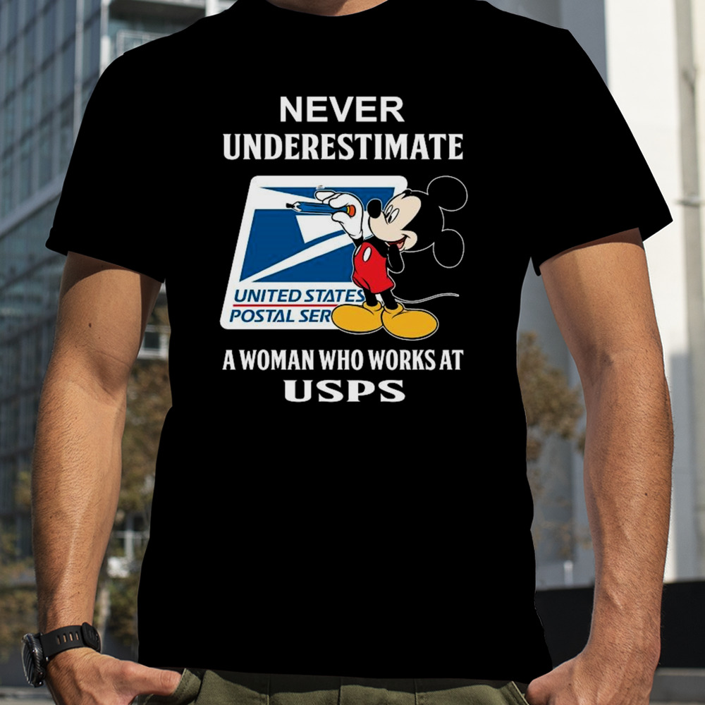 Mickey Mouse Never Underestimate A Woman Who Works At USPS Logo 2024 T-Shirt