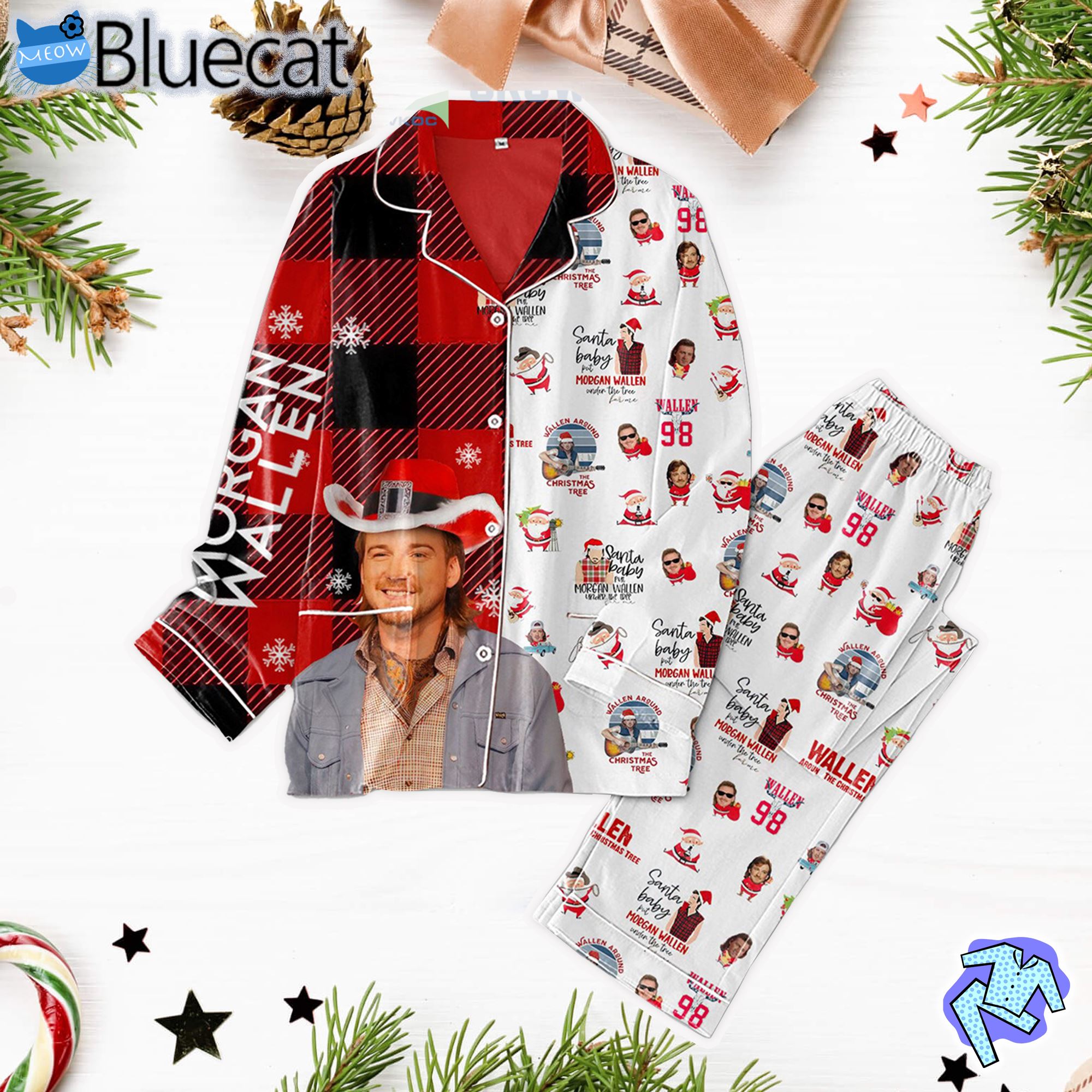 Morgan Wallen Around The Christmas Tree Santa Baby Put Morgan Wallen Under The Tree Silk Pajamas Set