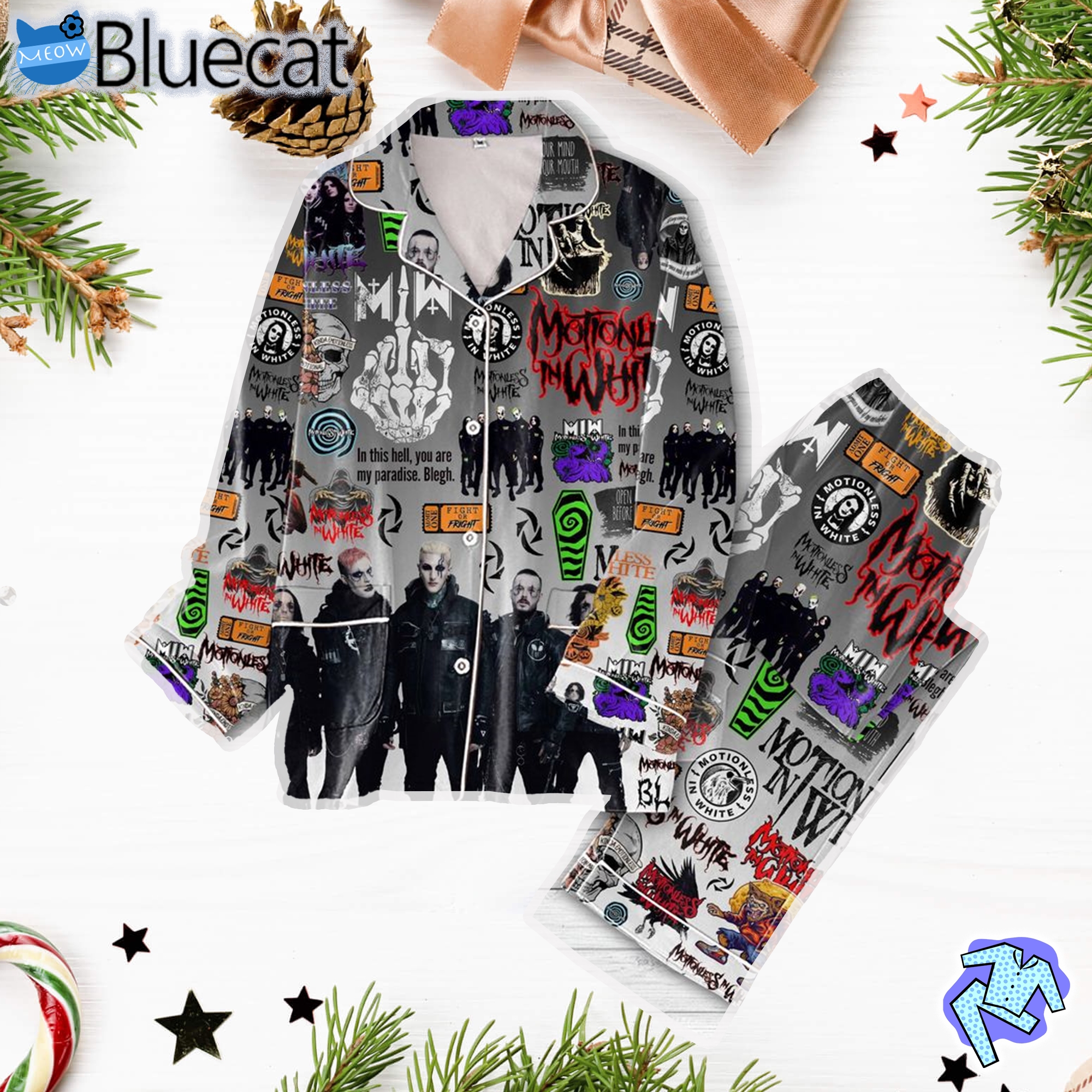 Motionless In White Fight Or Fright Button Down Pajamas Set