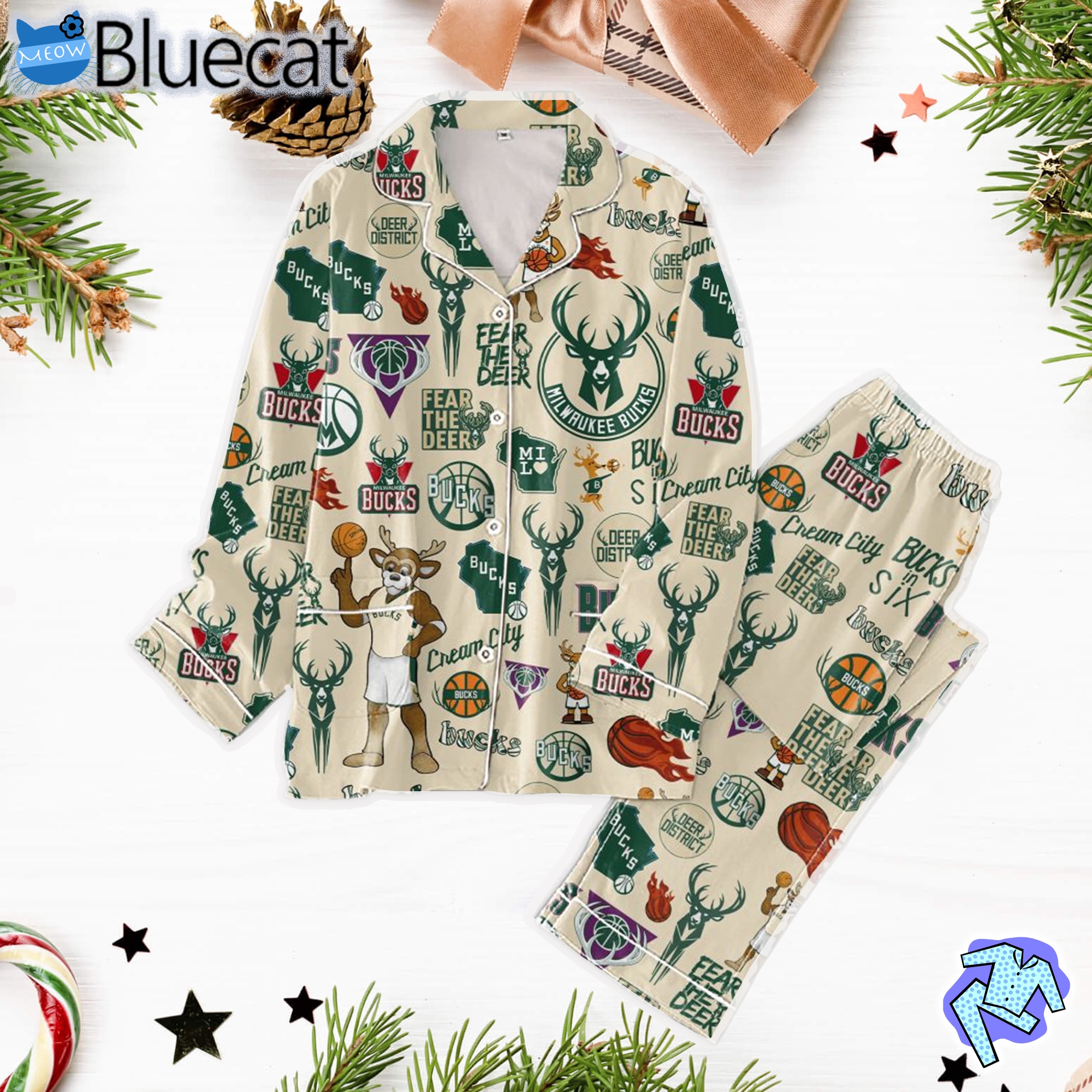 Nba Milwaukee Bucks Fear The Deer Pajamas Set