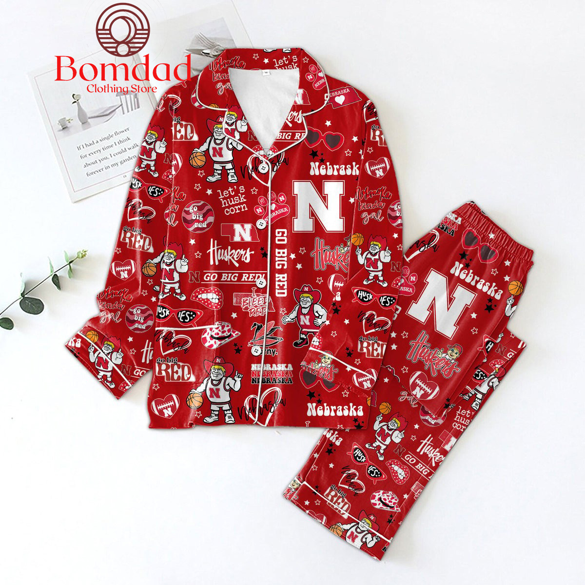 Nebraska Cornhuskers I Bleed Red Let's Husk Corn Pajamas Set - Bomdad