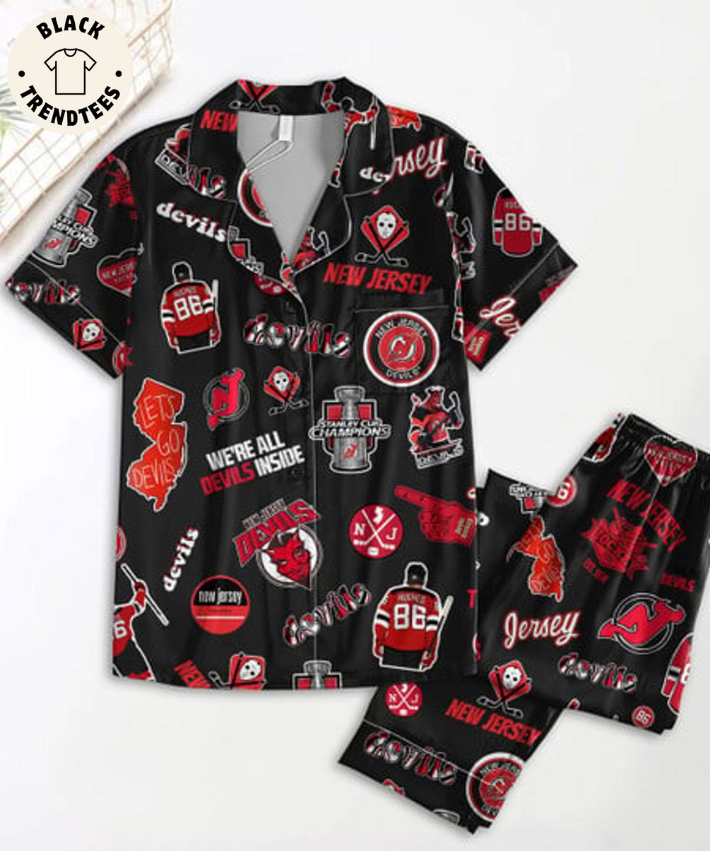 New Jersey Hockey Stanley Cup Champions Devils Black Pijamas Set