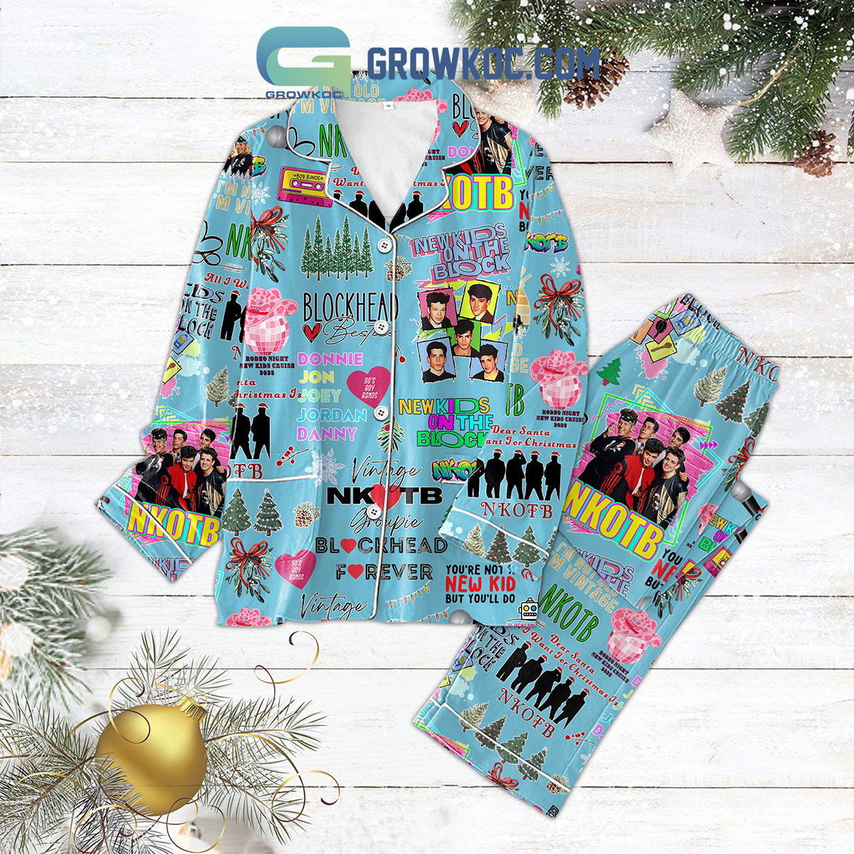 New Kids On The Block Blockhead Forever Vintage NKOTB You're Not A New Kid But You'll Do Christmas Polyester Pajama Sets