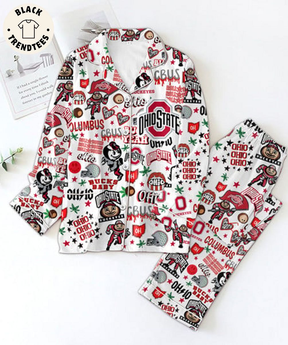 Ohio State Cbus Heart Eyes Roll Bucks Baby Mascot Design White Pijamas Set