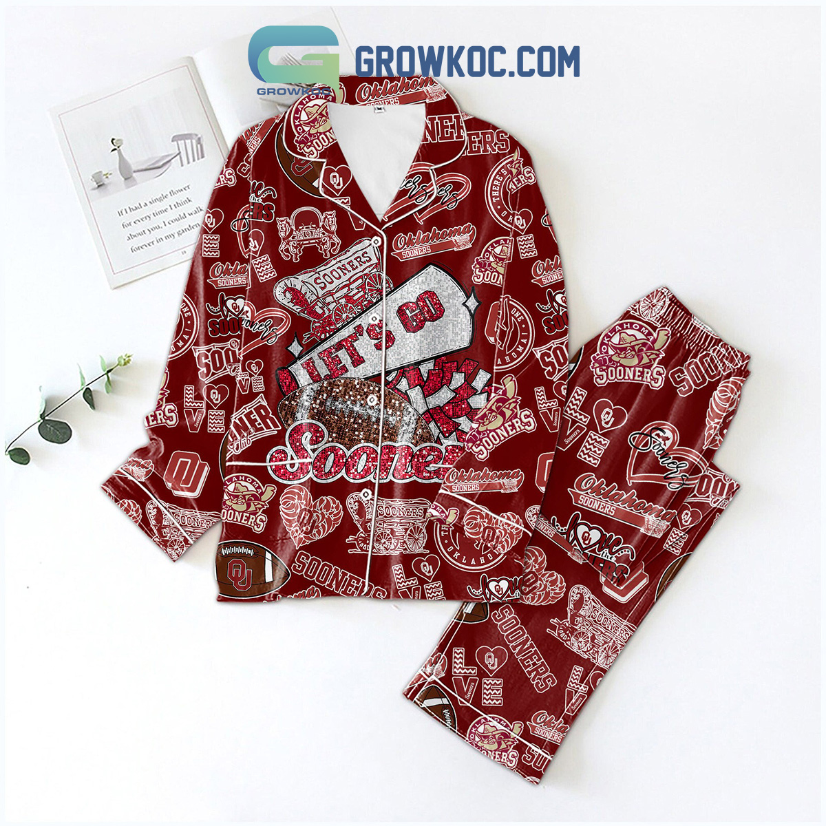 Oklahoma Sooners Let's Go Sooners Polyester Pajamas Set Red Version