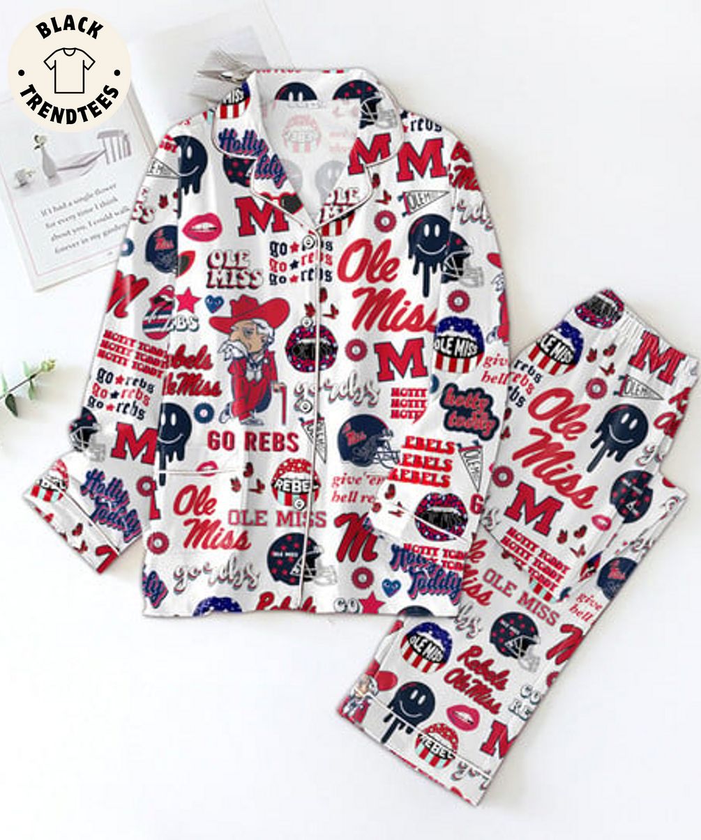 Ole Miss Hotty Toddy Rebels Go Rebs White Pijamas Set