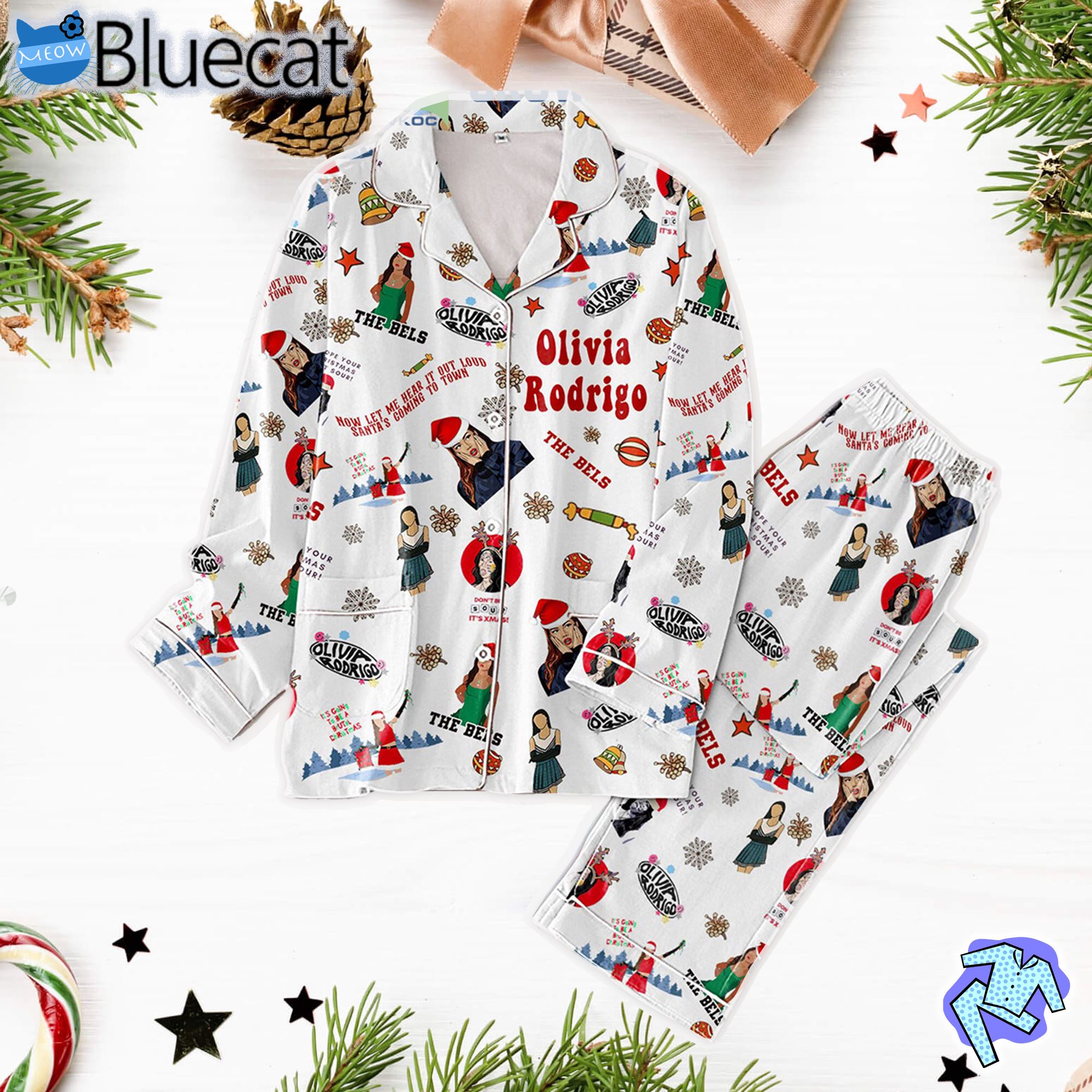 Olivia Rodrigo How Let Hear It Put Loud Santas Coming To Town Pajamas Set