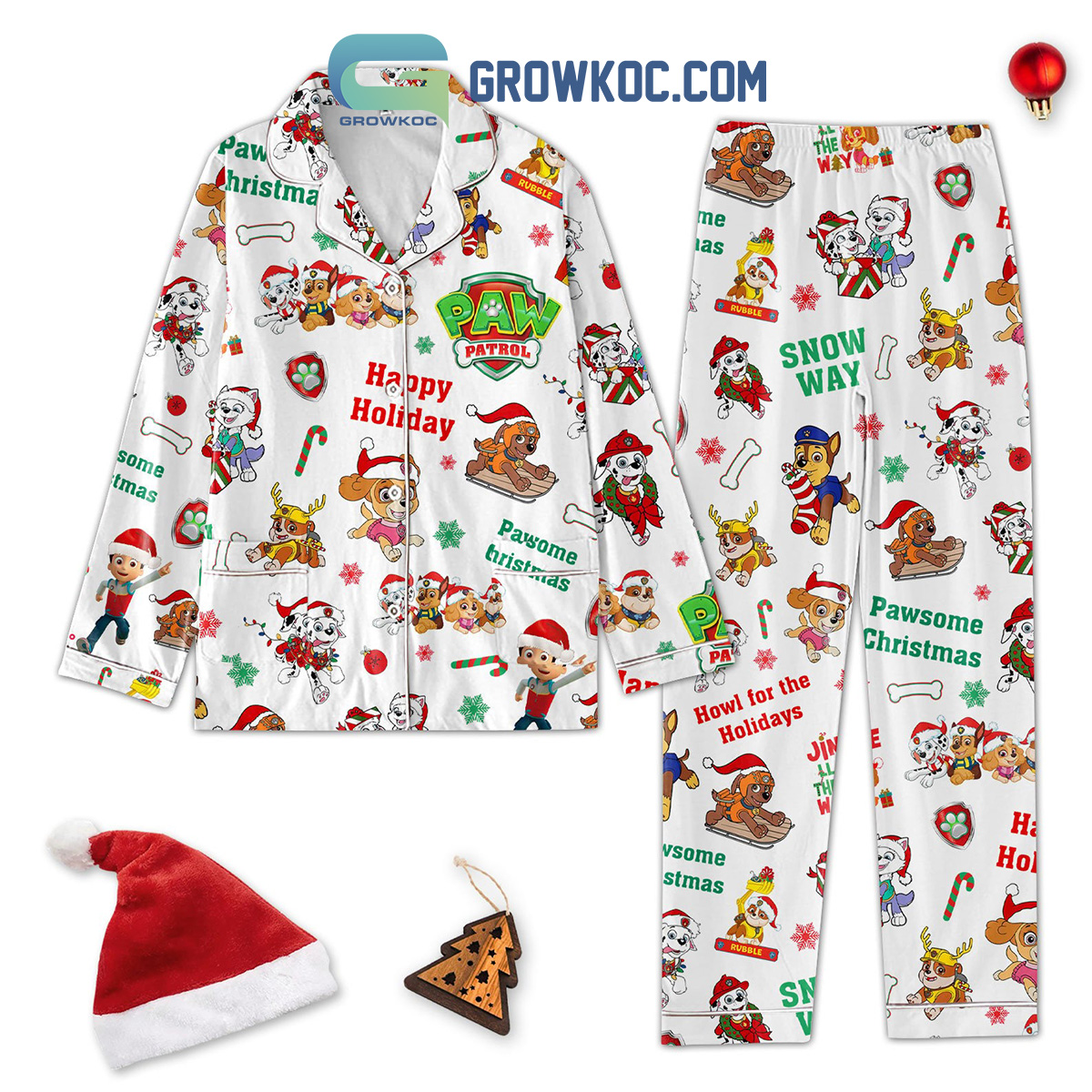 Paw Patrol Puppies Happy Holiday Snow Way Skye Runnle Zuma Marshall Everest Pawsome Christmas Silk Pajamas Set