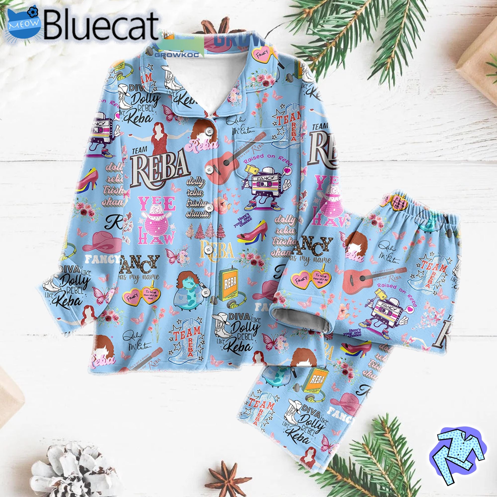 Reba McEntire Blue Edition Fancy Like Reba Silk Pajamas Set Diva Like Dolly Rebel Like Reba