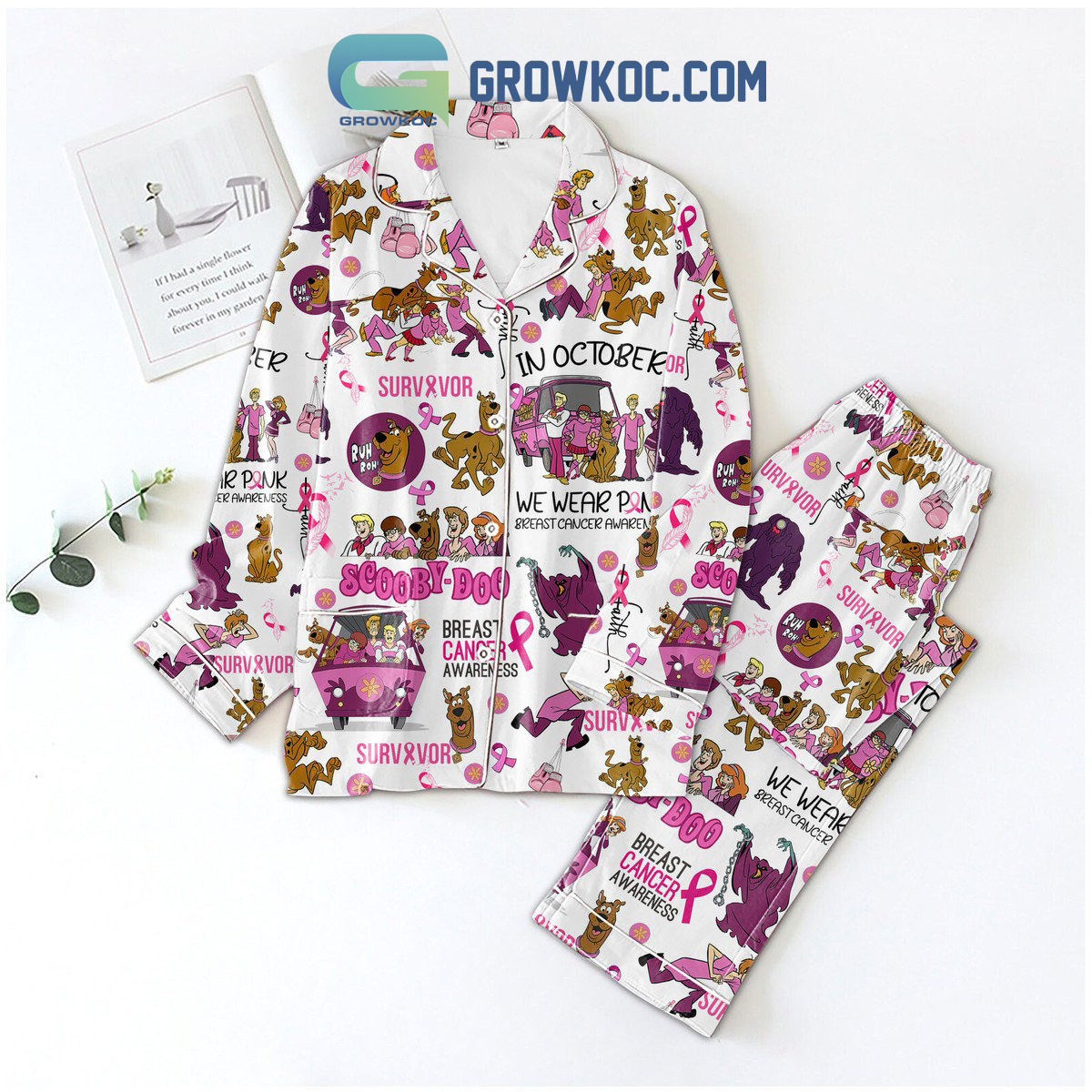 Scooby Doo In October We Wear Pink Breast Cancer Awarness Survivor Pajamas Set