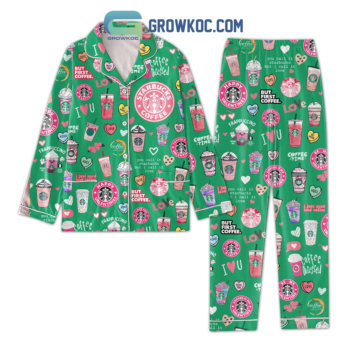 Starbucks Coffee Obsessed Polyester Pajamas Set Green Design Version