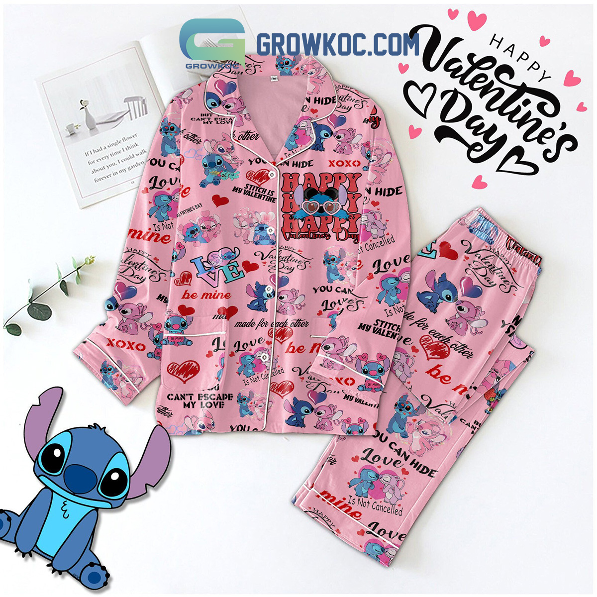 Stich Happy My Valentine Polyester Pajamas Set