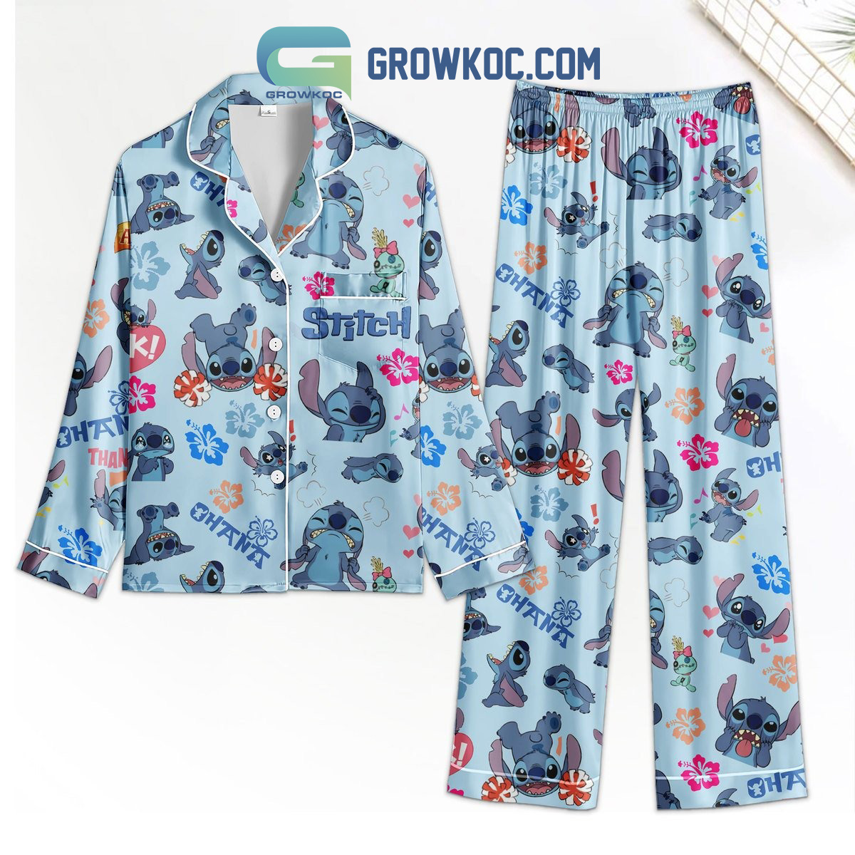 Stitch Ohana Family Hibicus Polyester Pajamas Set