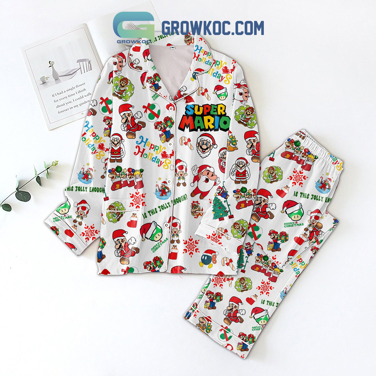 Super Mario Snow Christmas Happy Holiday Pajamas Set