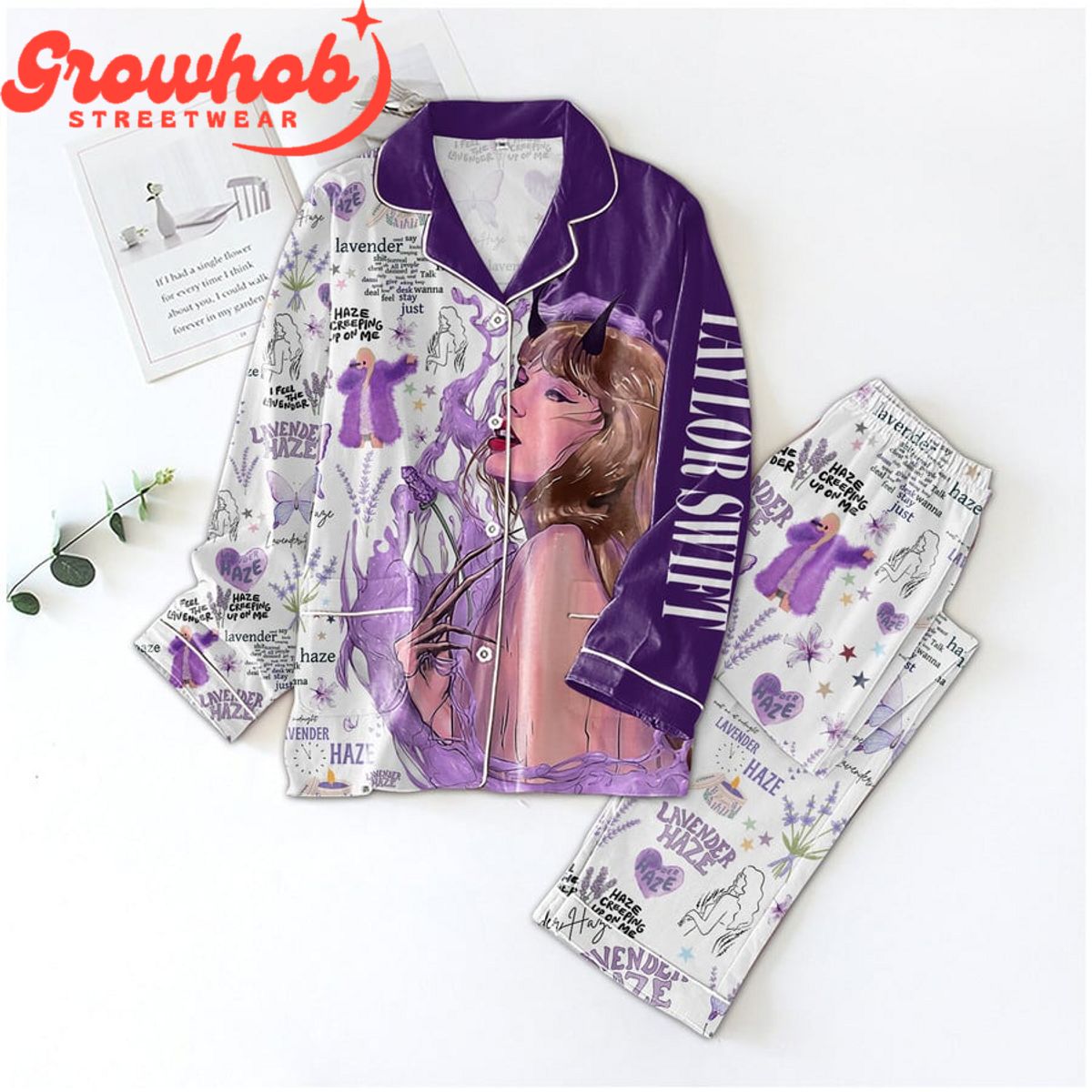 Taylor Swift Valentine Lavender Haze White Design Polyester Pajamas Set