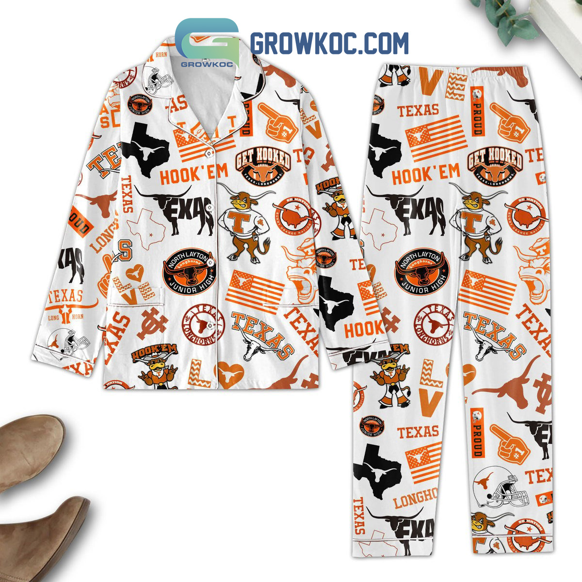 Texas Longhorn Hook'em Get Hooked Pajamas Set