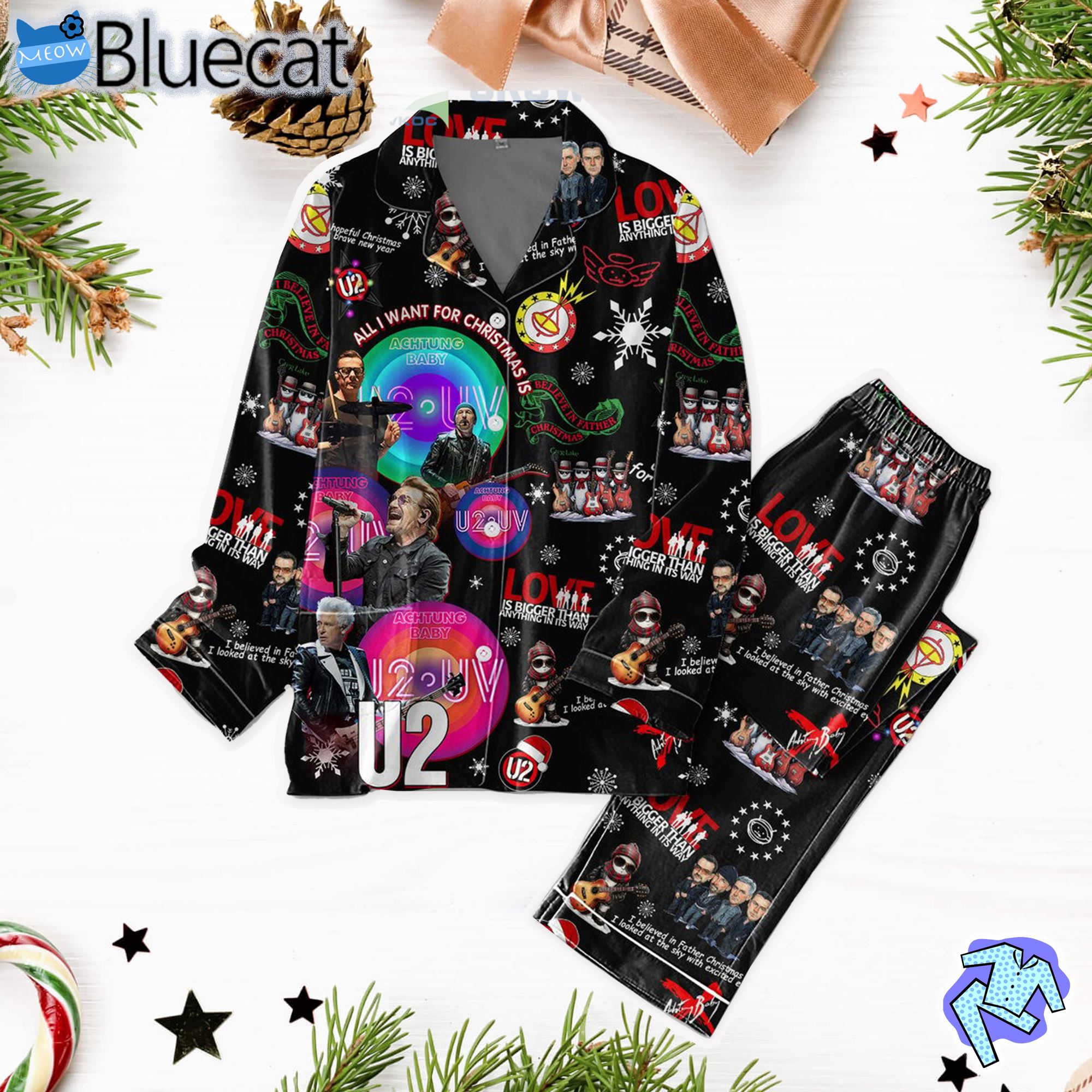 U2 All I Want For Christmas Achtung Baby Pajamas Set