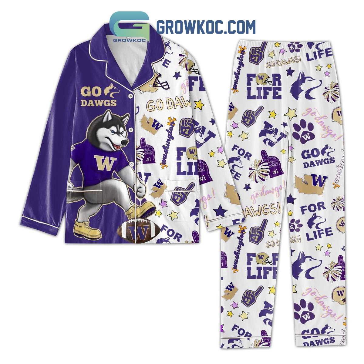 Washington Huskies For Life Go Dawgs Polyester Pajamas Set