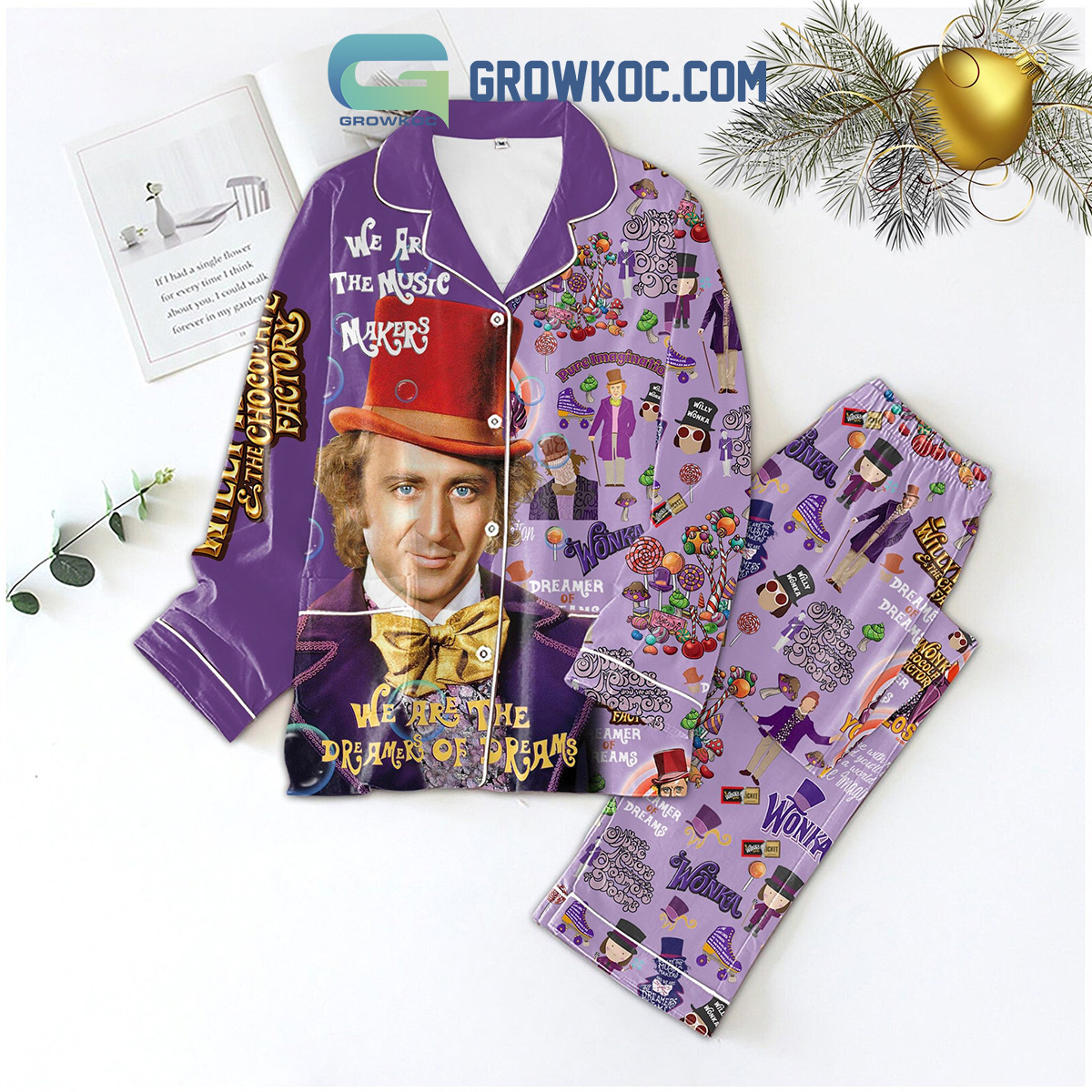 Willy Wonka Dreamer Of The Dreams Polyester Pajamas Set Purple Design