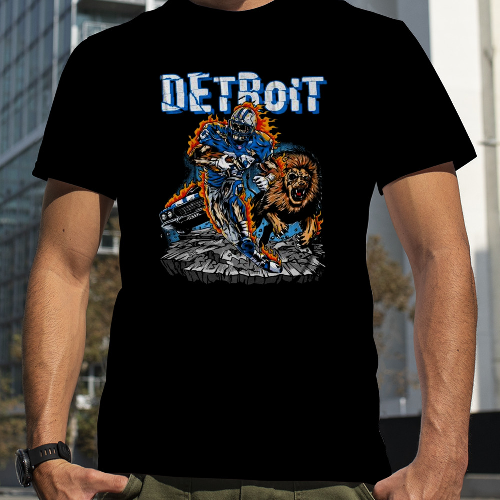 Detroit Lions Barry Sanders Skeleton And Mascot T-Shirt