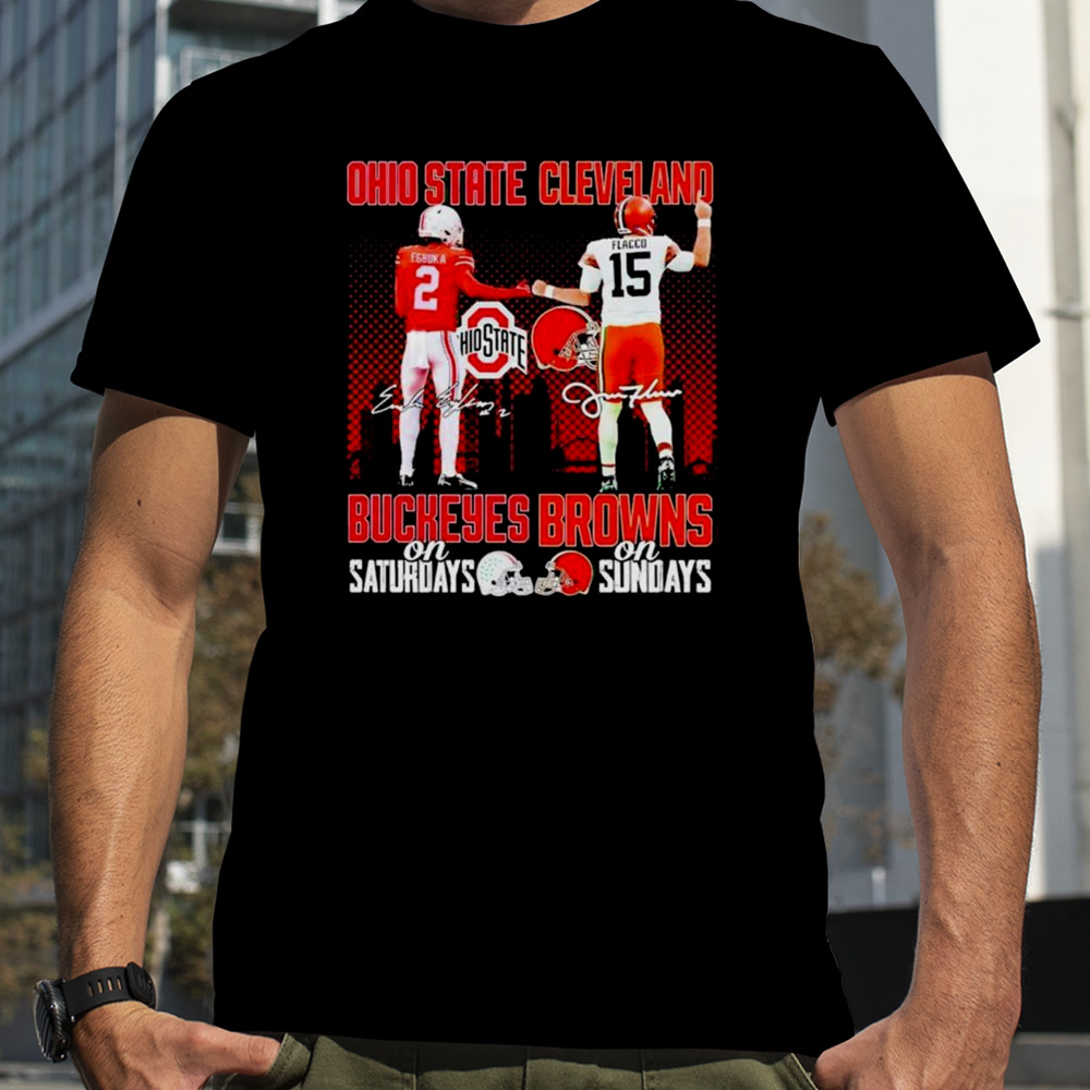 Ohio State Buckeyes Egbuka On Saturdays Cleveland Browns Flacco On Sundays Signatures T-shirt