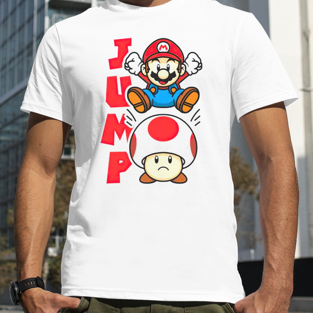 Mario jumping on Toad shirt