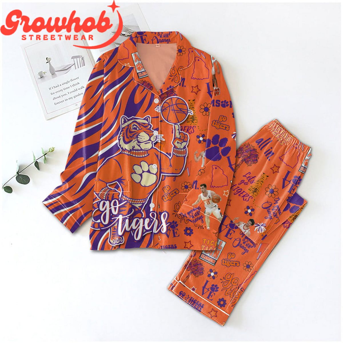 Clemson Tigers Go Tigers Love Polyester Pajamas Set