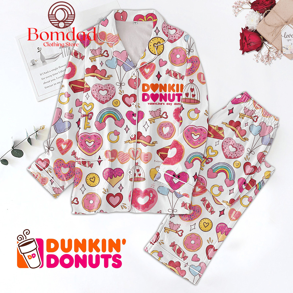 Dunkin Donuts Valentine's Day Donut Pajamas Set - Bomdad