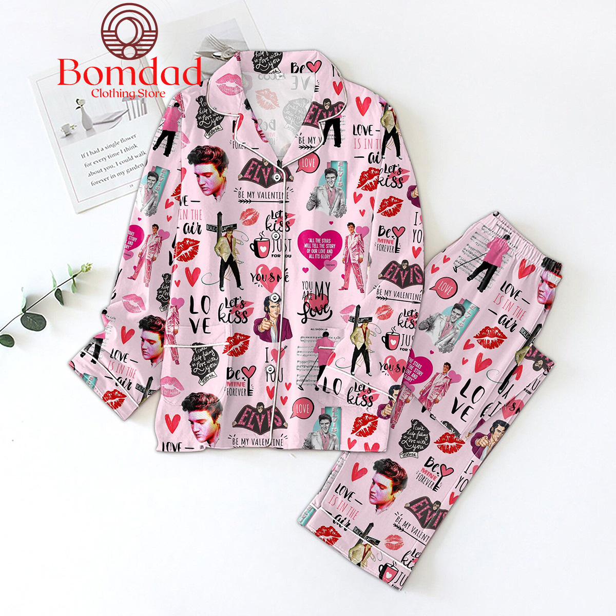 Elvis Presley Be My Valentine Let's Kiss Pajamas Set - Bomdad