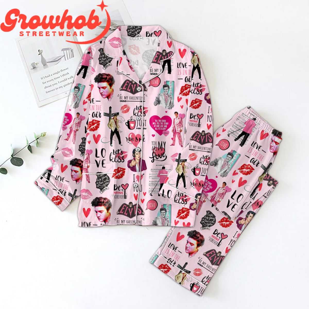 Elvis Presley You're My Love Polyester Pajamas Set Pink