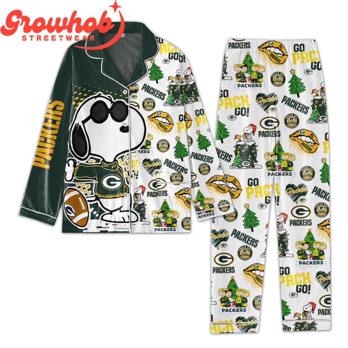 Green Bay Packers Snoopy Polyester Pajamas Set