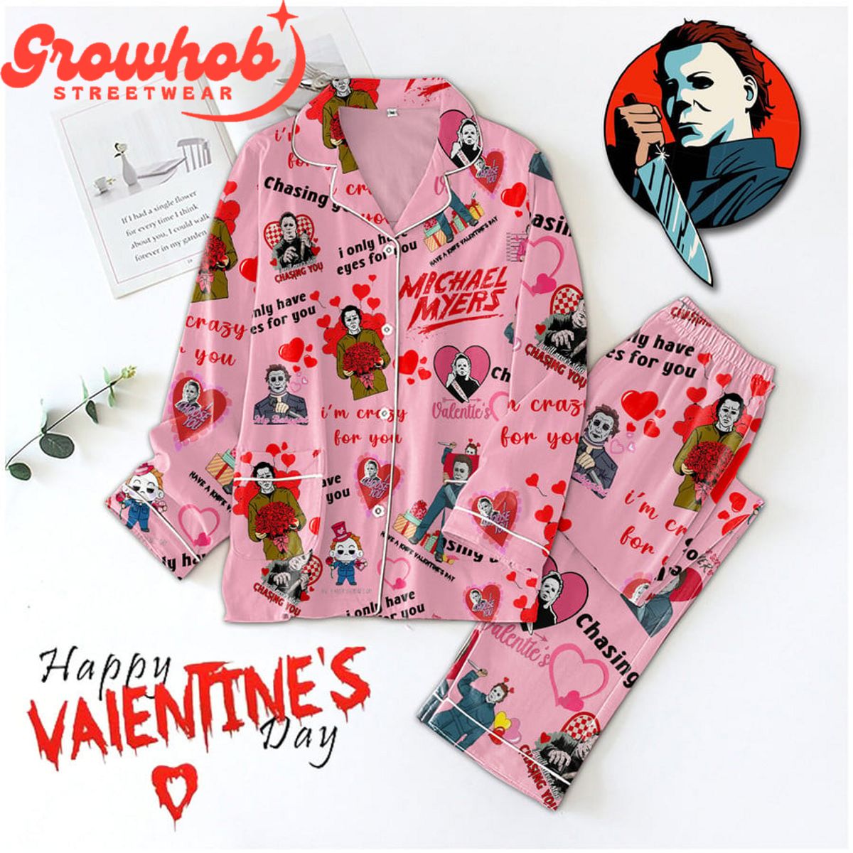 Michael Myers Happy Valentine's Day Polyester Pajamas Set