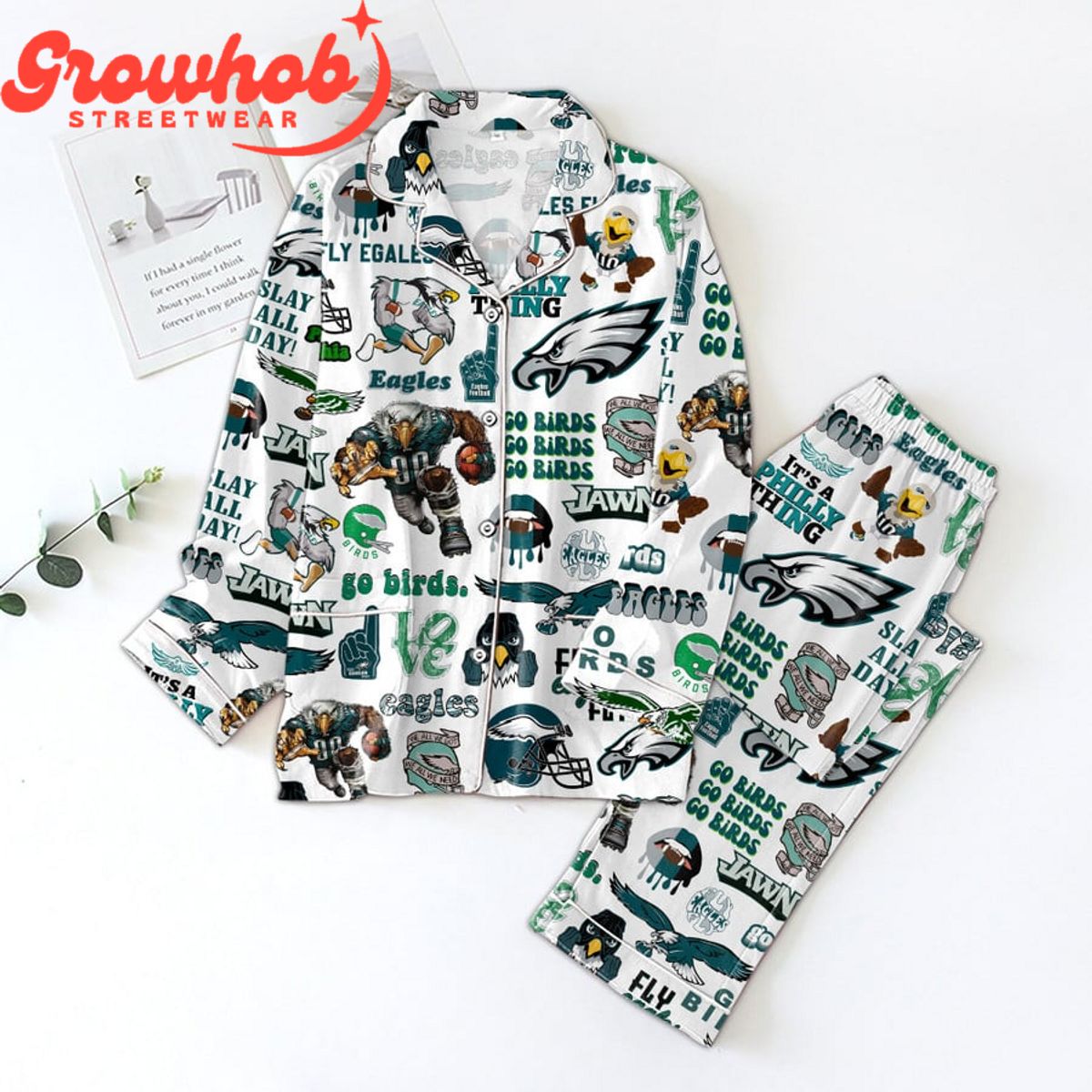 Philadelphia Eagles Philly Thing Polyester Pajamas Set White