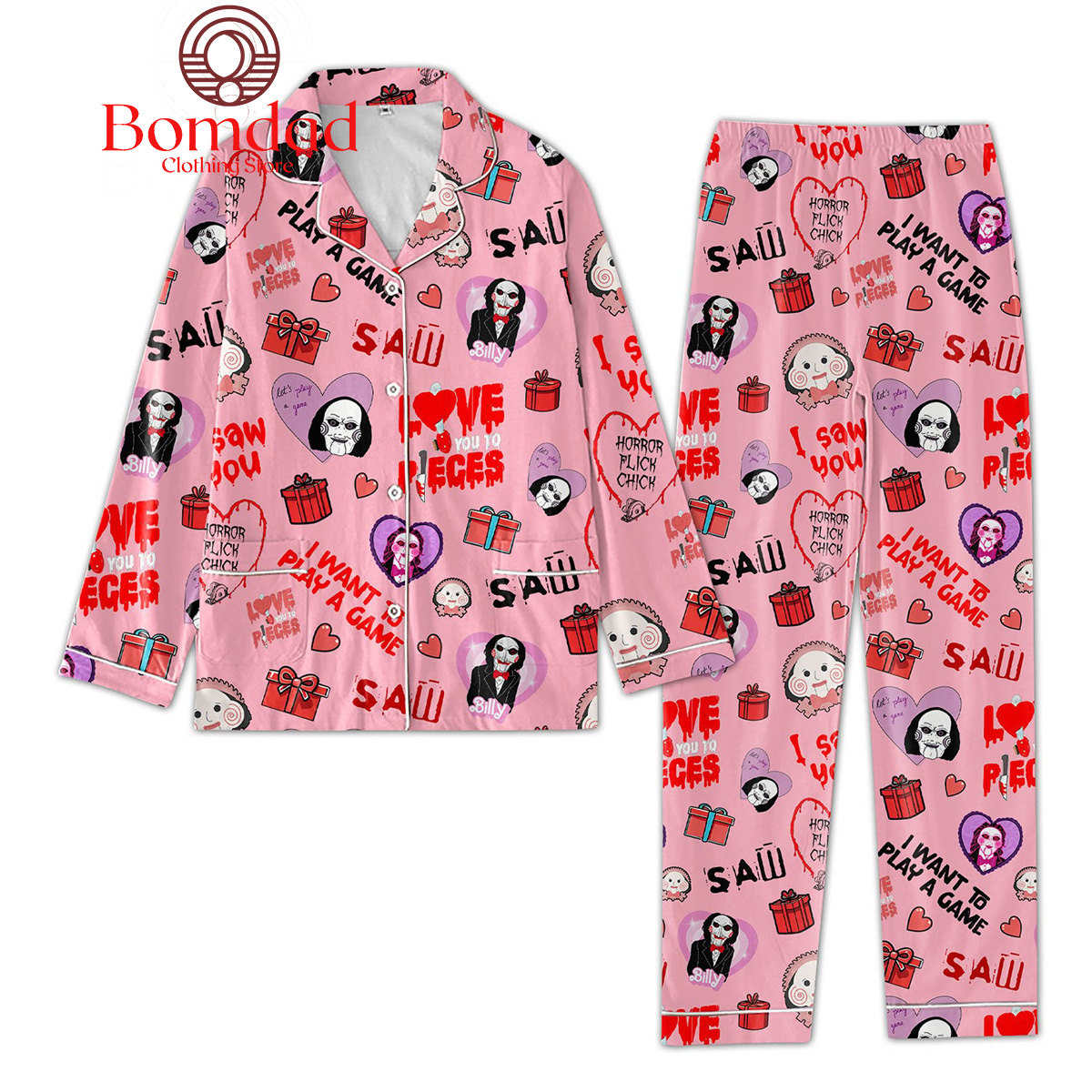 Saw Billy Horror Movies I Want Play A Game Love You To Pieces Pajamas Set - Bomdad