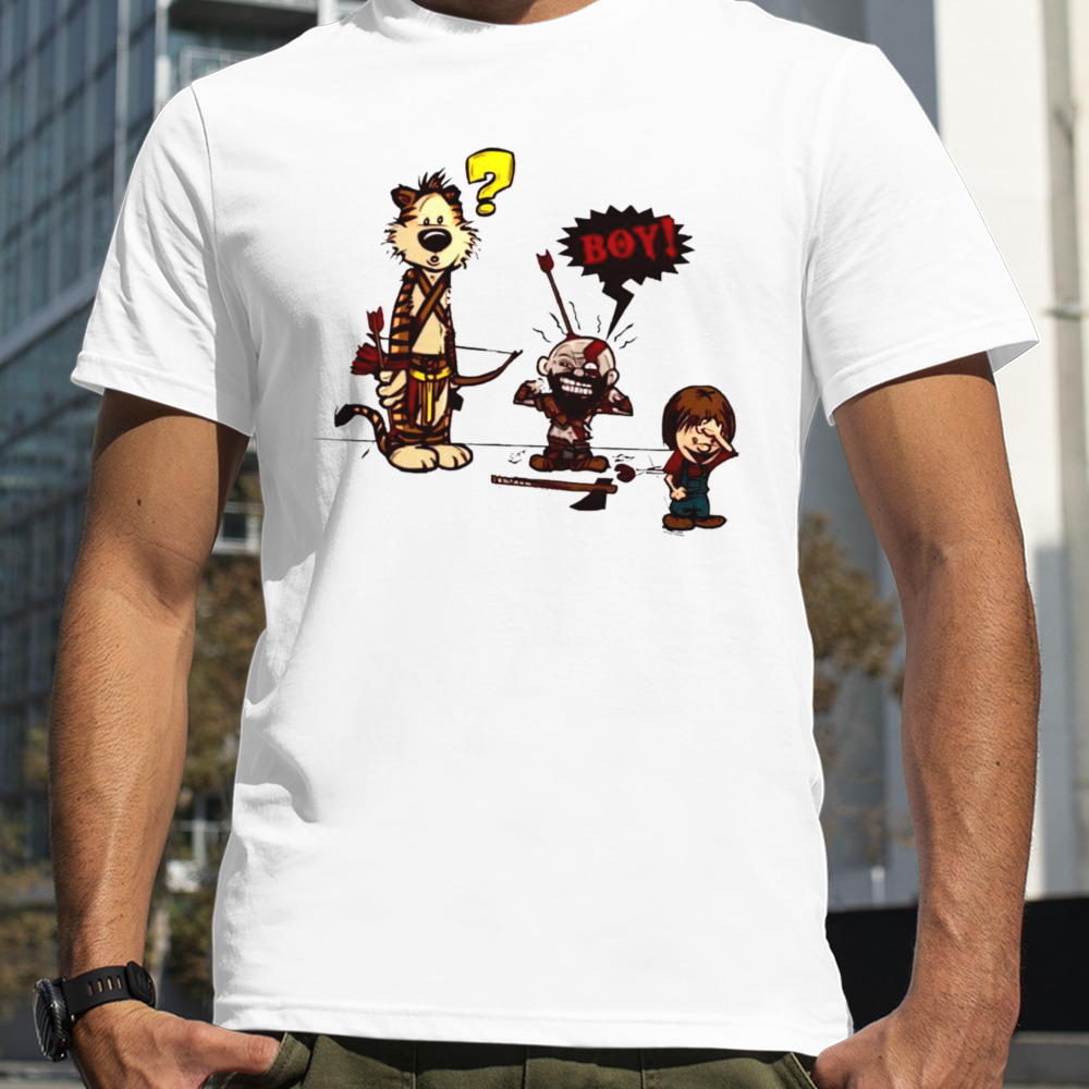 Calvin and Hobbes X Kratos and Atreus God of War hardcore cosplayers shirt