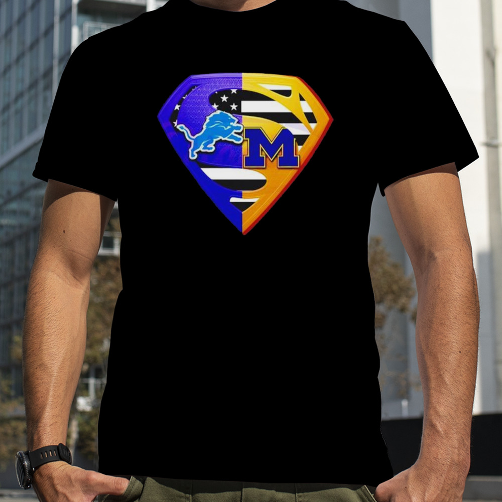 Detroit Lions and Michigan Wolverines Superman logo shirt