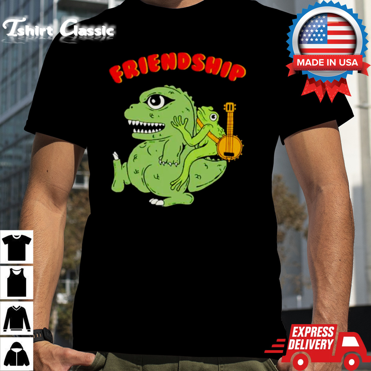 Dinosaur and frog friendship shirt