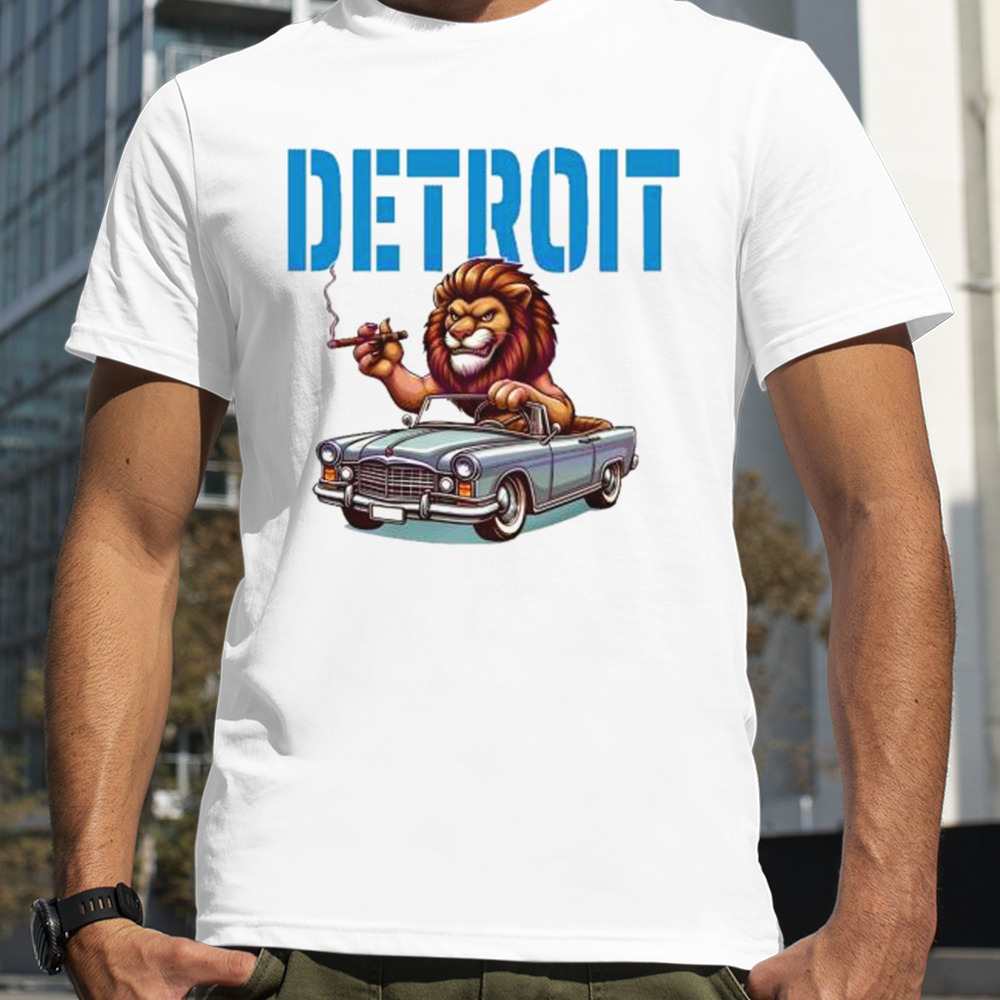 Smoke Lion Driving Car Detroit Football shirt